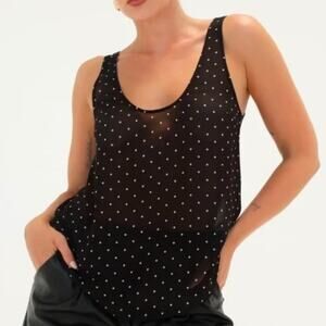 Rumored Old Fashion Sheer Polka Dot Tank Top Black White Layering Blouse NWT M